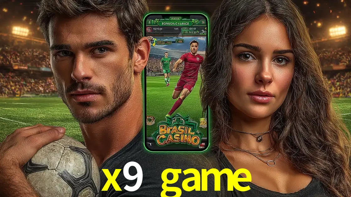 Homem segurando uma bola de futebol e uma mulher ao lado de um smartphone exibindo o jogo de apostas esportivas da x9 game. Faça seu palpite no cassino online.